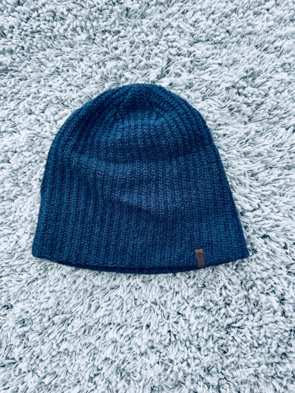 Mens Womens Unisex Fjallraven Blue Ribbed Knit Beanie from Banff One Size